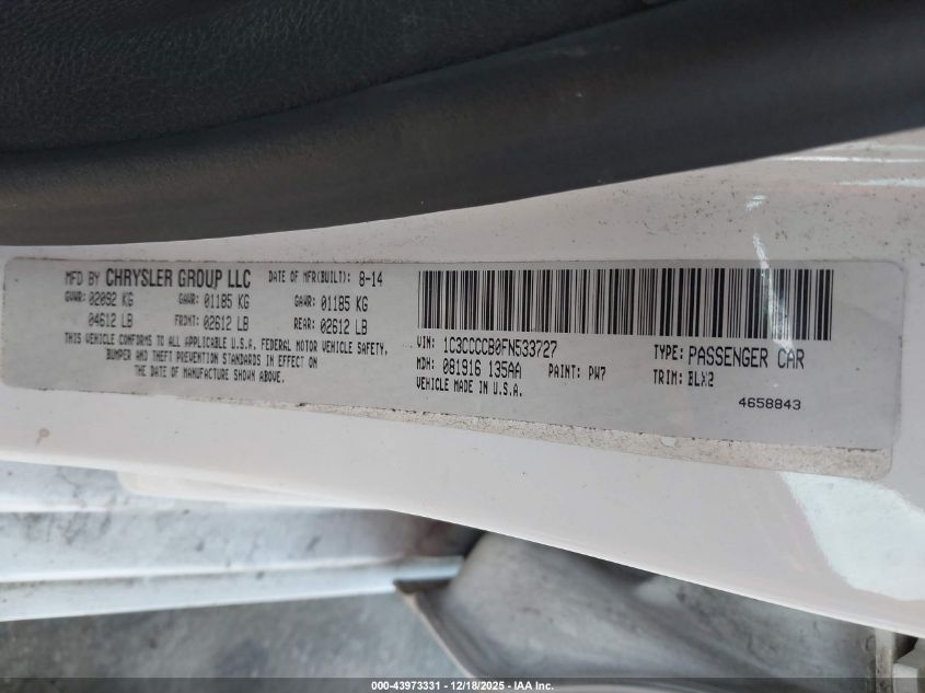 2015 Chrysler 200 C VIN: 1C3CCCCB0FN533727 Lot: 43973331