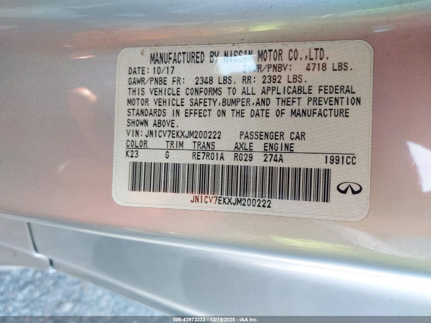 2018 Infiniti Q60 2.0T Luxe VIN: JN1CV7EKXJM200222 Lot: 43973333