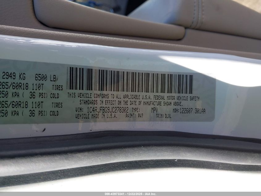 2018 Jeep Grand Cherokee Limited 4X4 VIN: 1C4RJFBG9JC278302 Lot: 43973341