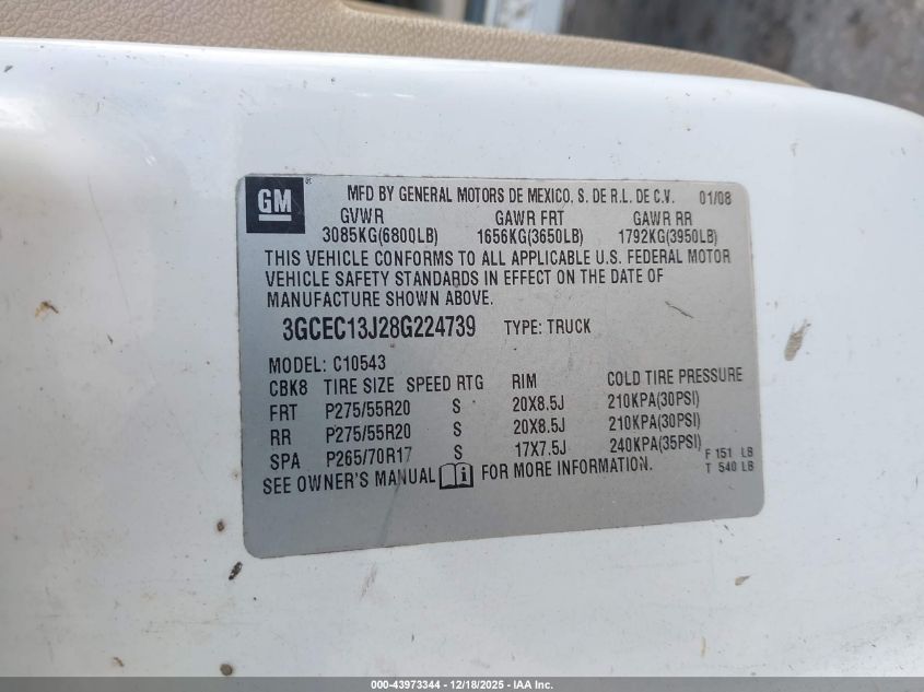 2008 Chevrolet Silverado 1500 Lt1 VIN: 3GCEC13J28G224739 Lot: 43973344