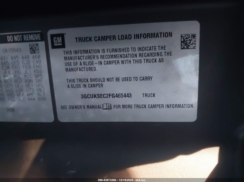 2015 Chevrolet Silverado 1500 2Lz VIN: 3GCUKSEC2FG465443 Lot: 43973360