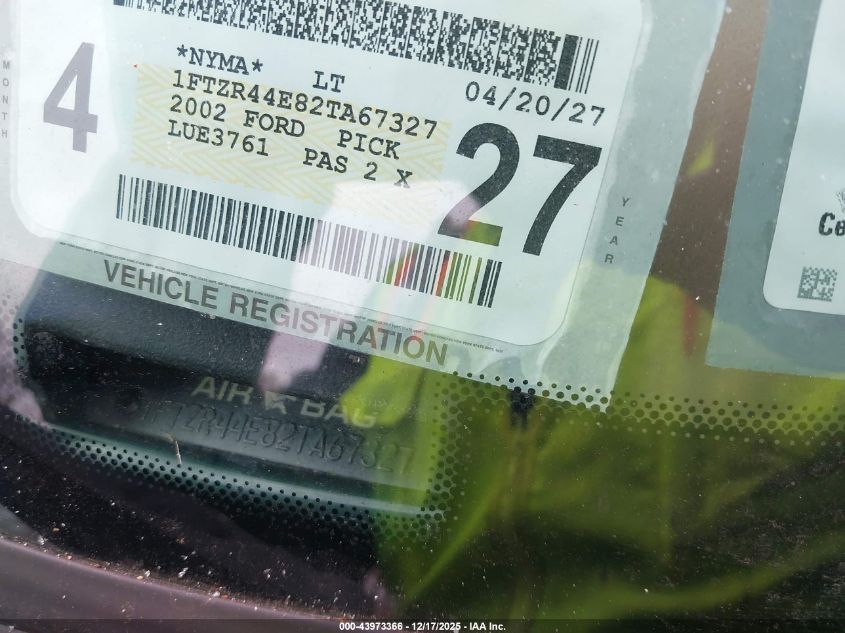 2002 Ford Ranger Xlt VIN: 1FTZR44E82TA67327 Lot: 43973366