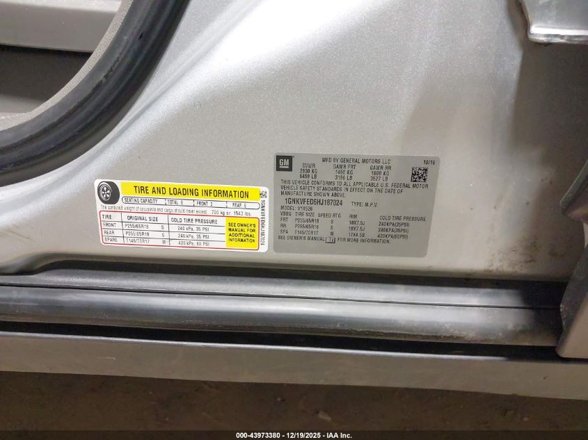 2017 Chevrolet Traverse Ls VIN: 1GNKVFED6HJ187024 Lot: 43973380