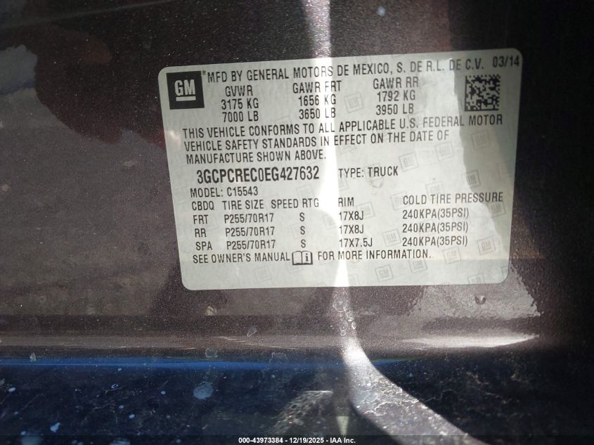 2014 Chevrolet Silverado 1500 1Lt VIN: 3GCPCREC0EG427632 Lot: 43973384