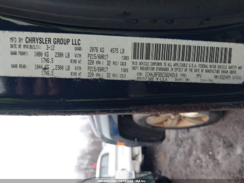 2012 Jeep Patriot Latitude VIN: 1C4NJRFB5CD624910 Lot: 43973390