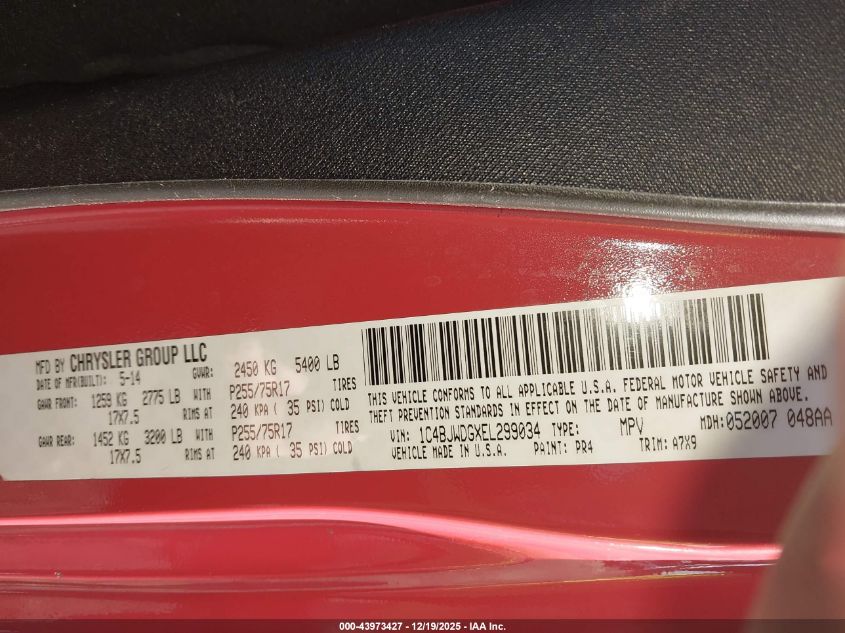 2014 Jeep Wrangler Unlimited Sport VIN: 1C4BJWDGXEL299034 Lot: 43973427