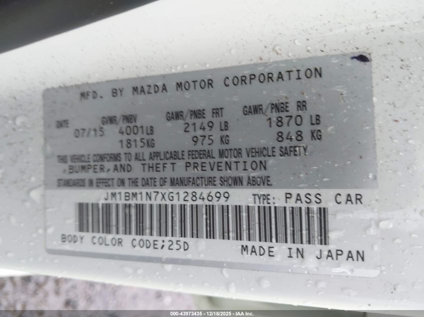 2016 Mazda Mazda3 I Grand Touring VIN: JM1BM1N7XG1284699 Lot: 43973435