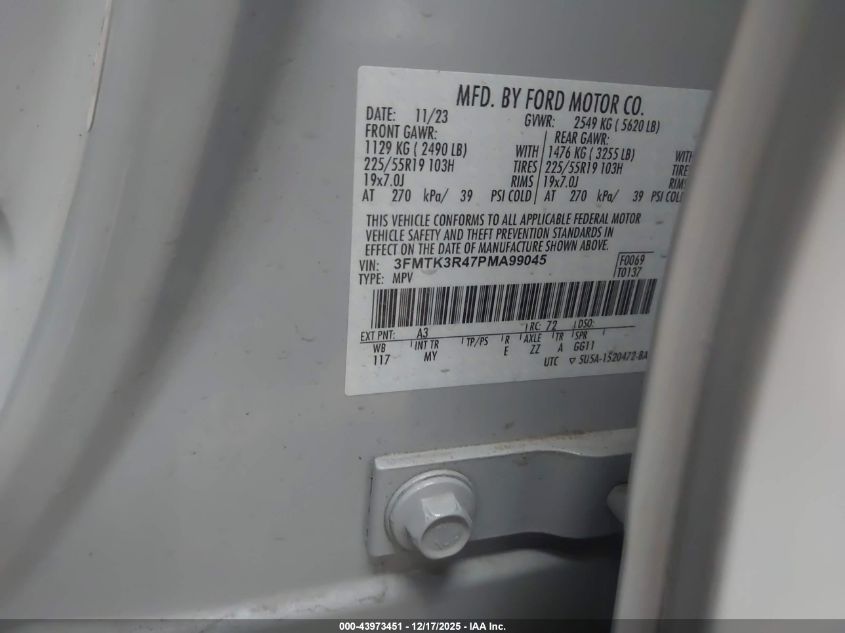 2023 Ford Mustang Mach-E Premium VIN: 3FMTK3R47PMA99045 Lot: 43973451