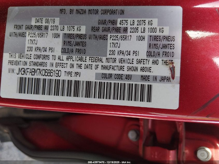 2019 Mazda Cx-5 Sport VIN: JM3KFABM7K0686190 Lot: 43973470