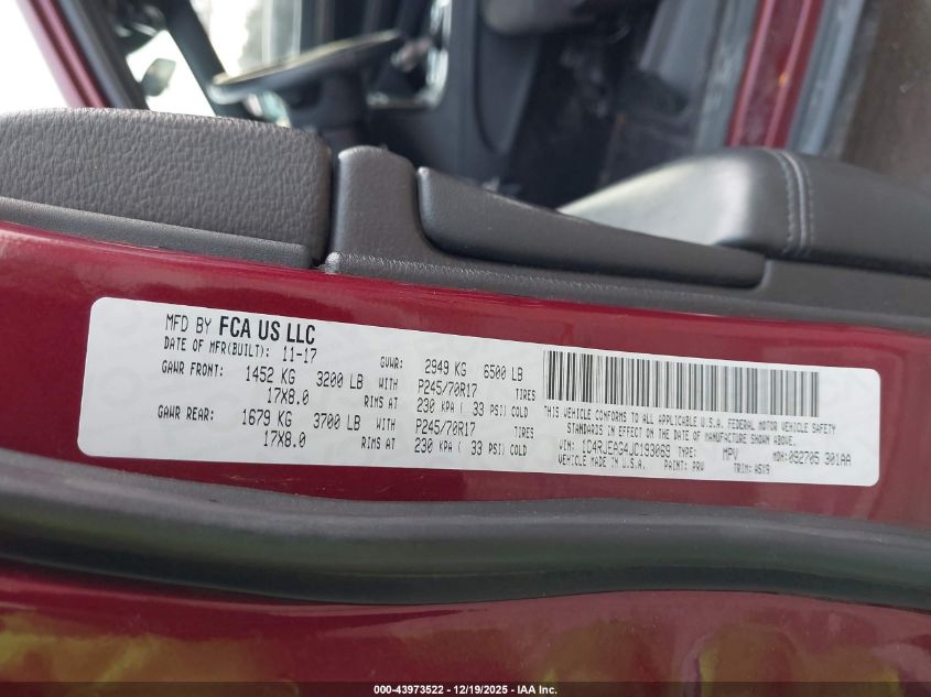 2018 Jeep Grand Cherokee Laredo 4X2 VIN: 1C4RJEAG4JC193069 Lot: 43973522