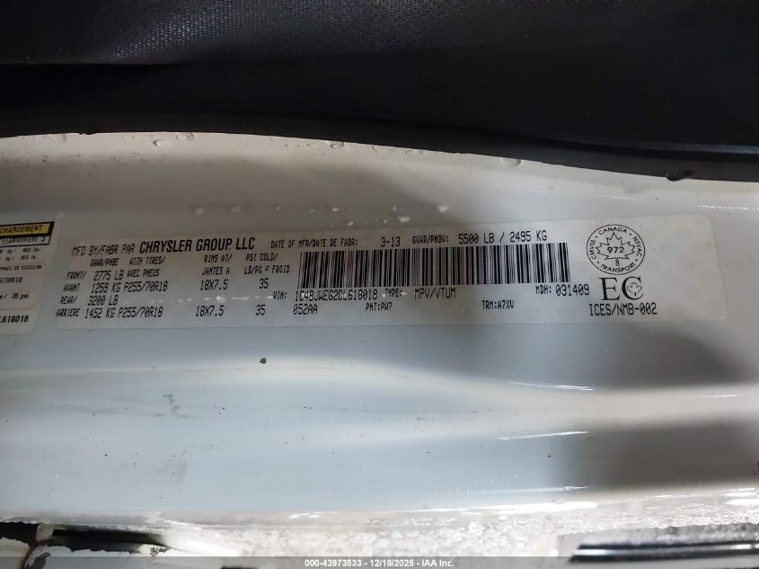 2013 Jeep Wrangler Unlimited Sahara VIN: 1C4BJWEG2DL618018 Lot: 43973533