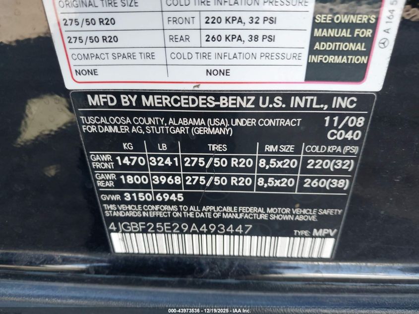 2009 Mercedes-Benz Gl 320 Bluetec 4Matic VIN: 4JGBF25E29A493447 Lot: 43973536