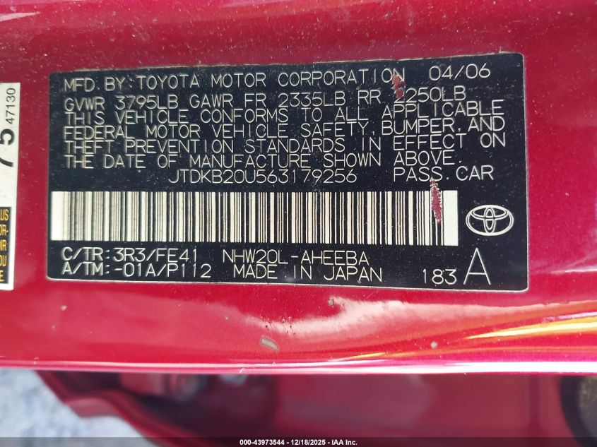 2006 Toyota Prius VIN: JTDKD20U563179256 Lot: 43973544