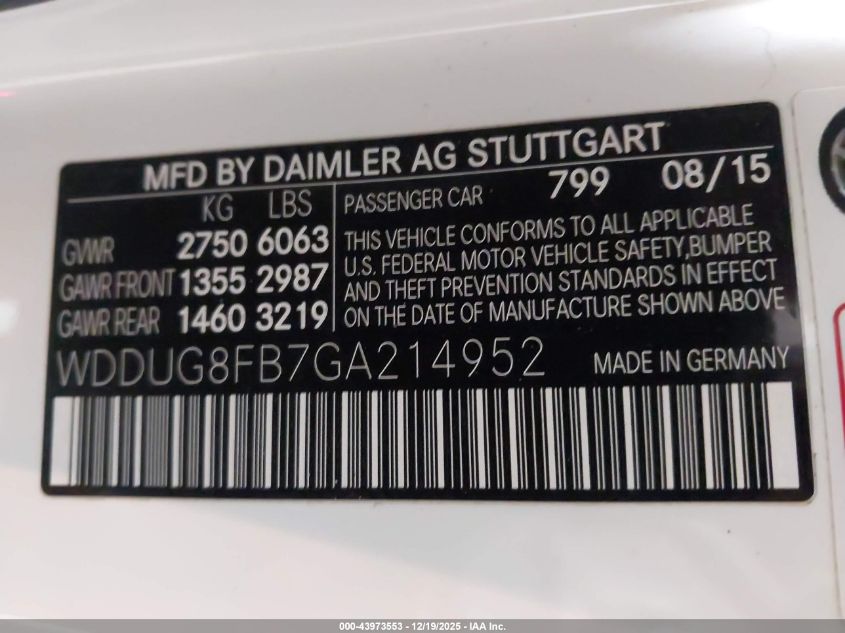 2016 Mercedes-Benz S 550 4Matic VIN: WDDUG8FB7GA214952 Lot: 43973553