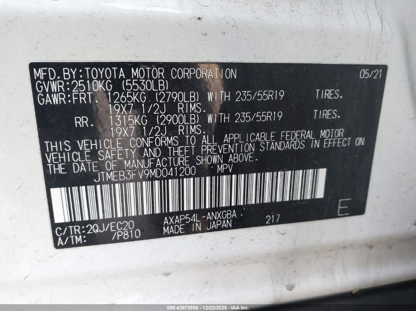 2021 Toyota Rav4 Prime Xse VIN: JTMEB3FV9MD041200 Lot: 43973558