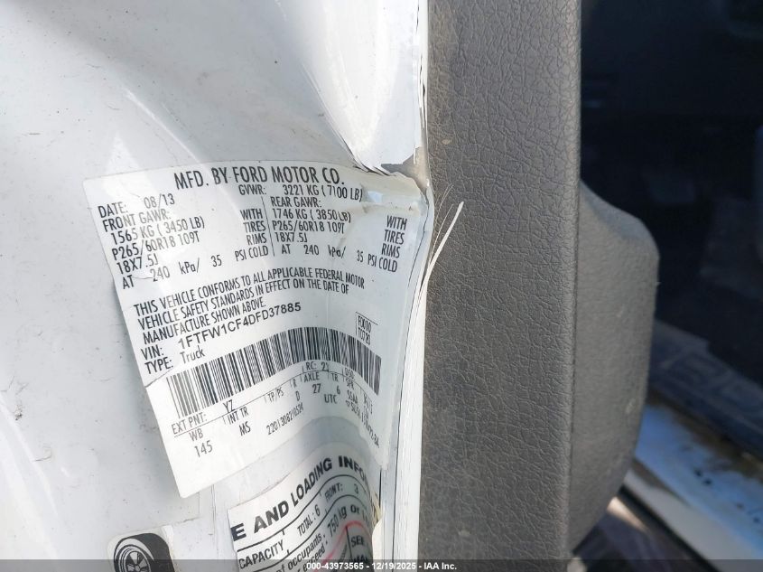 2013 Ford F-150 Xlt VIN: 1FTFW1CF4DFD37885 Lot: 43973565