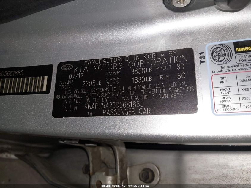 2013 Kia Forte Ex VIN: KNAFU5A23D5681885 Lot: 43973566