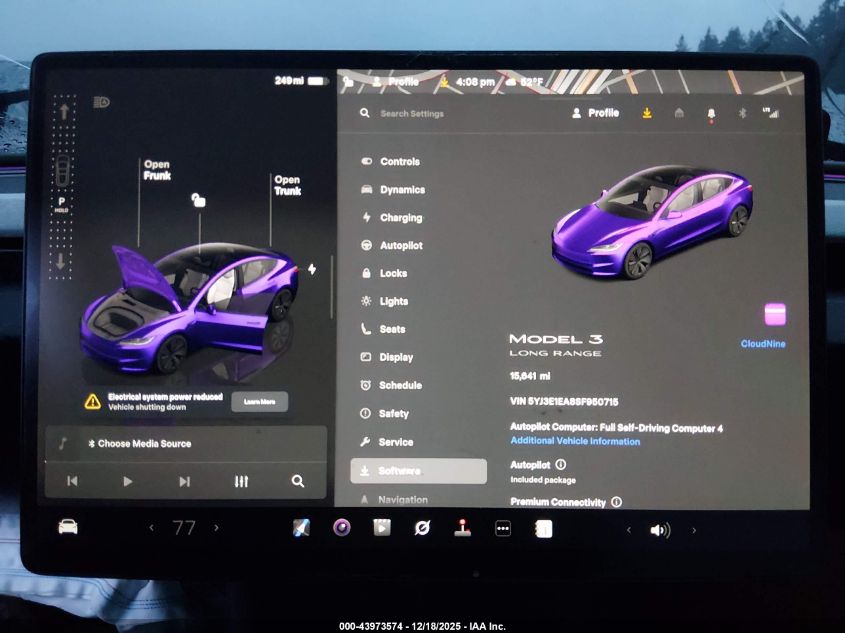 2025 Tesla Model 3 Long Range Rear-Wheel Drive/Standard Rear-Wheel Drive VIN: 5YJ3E1EA8SF950715 Lot: 43973574