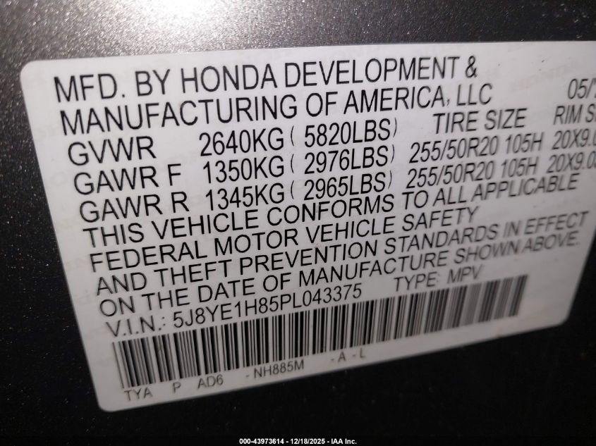 2023 Acura Mdx Advance Package VIN: 5J8YE1H85PL043375 Lot: 43973614