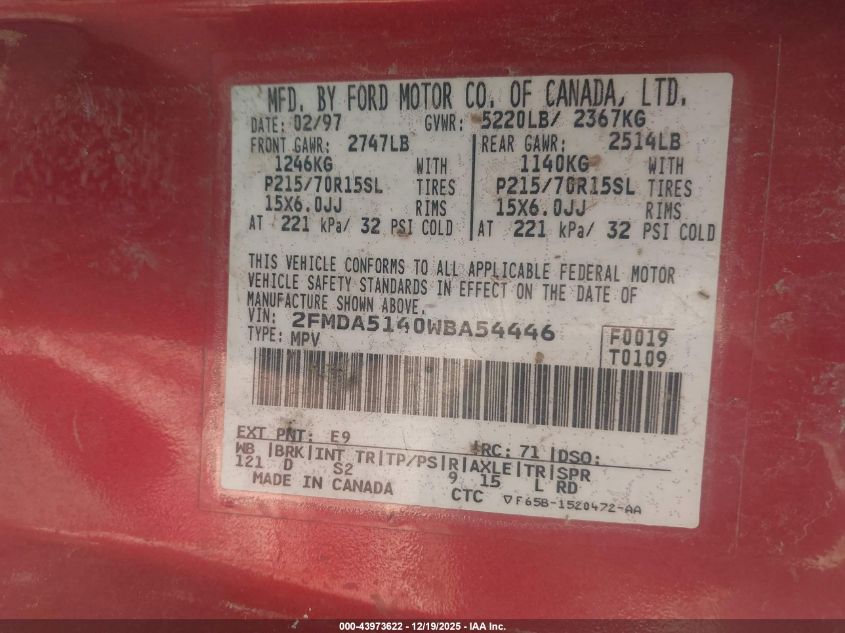 1998 Ford Windstar Gl/Limited/Lx VIN: 2FMDA5140WBA54446 Lot: 43973622