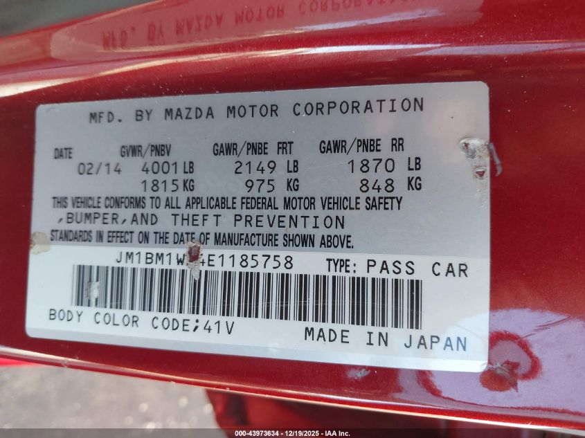 2014 Mazda Mazda3 I Grand Touring VIN: JM1BM1W74E1185758 Lot: 43973634