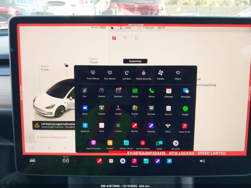 2022 Tesla Model 3 Rear-Wheel Drive VIN: 5YJ3E1EA0NF323415 Lot: 43973696