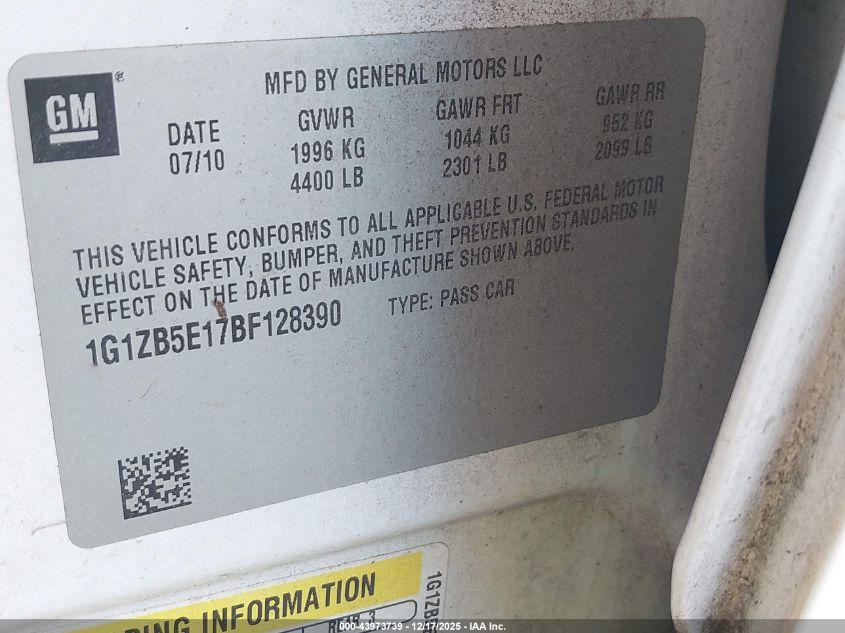 2011 Chevrolet Malibu Ls VIN: 1G1ZB5E17BF128390 Lot: 43973739