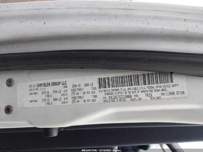 2012 Ram 1500 St VIN: 3C6JD6DT6CG158866 Lot: 43973756