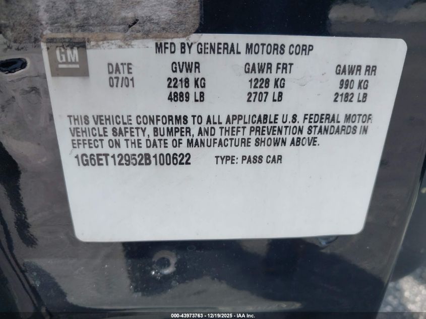 2002 Cadillac Eldorado Etc VIN: 1G6ET12952B100622 Lot: 43973763