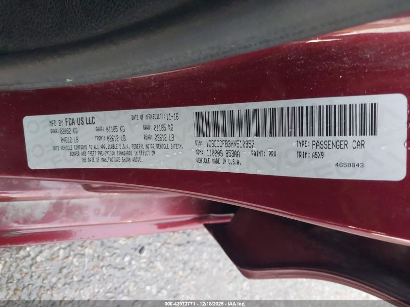 2017 Chrysler 200 Touring VIN: 1C3CCCFB3HN510957 Lot: 43973771