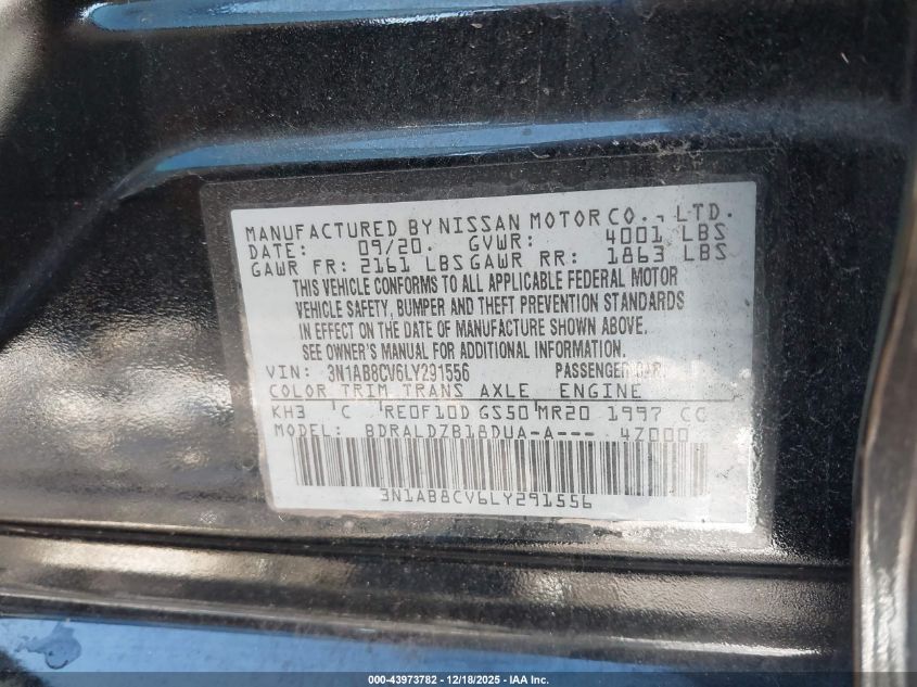 2020 Nissan Sentra Sv Xtronic Cvt VIN: 3N1AB8CV6LY291556 Lot: 43973782