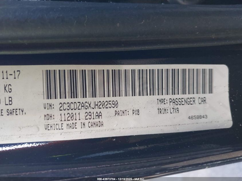 2018 Dodge Challenger Sxt VIN: 2C3CDZAGXJH202590 Lot: 43973784