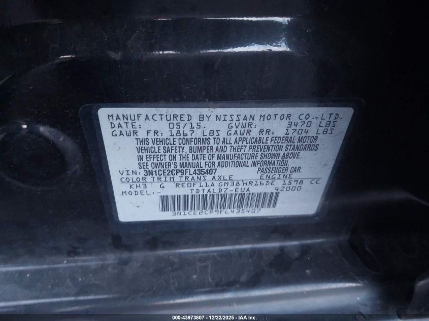 2015 Nissan Versa Note Sv VIN: 3N1CE2CP9FL435407 Lot: 43973807