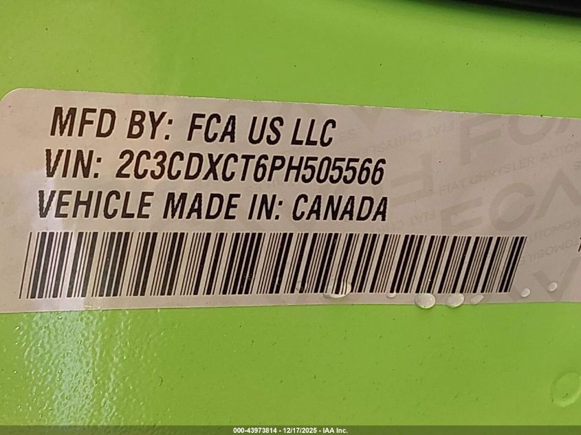 2023 Dodge Charger R/T VIN: 2C3CDXCT6PH505566 Lot: 43973814