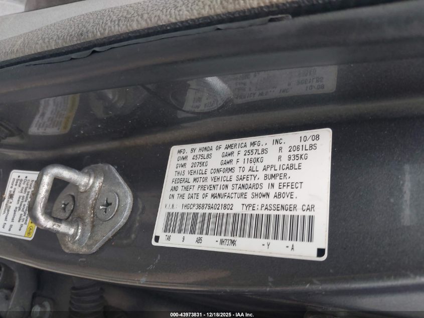 2009 Honda Accord 3.5 Ex-L VIN: 1HGCP36879A021802 Lot: 43973831