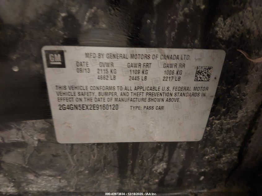 2014 Buick Regal Turbo/E-Assist Premium I VIN: 2G4GN5EX2E9160120 Lot: 43973834