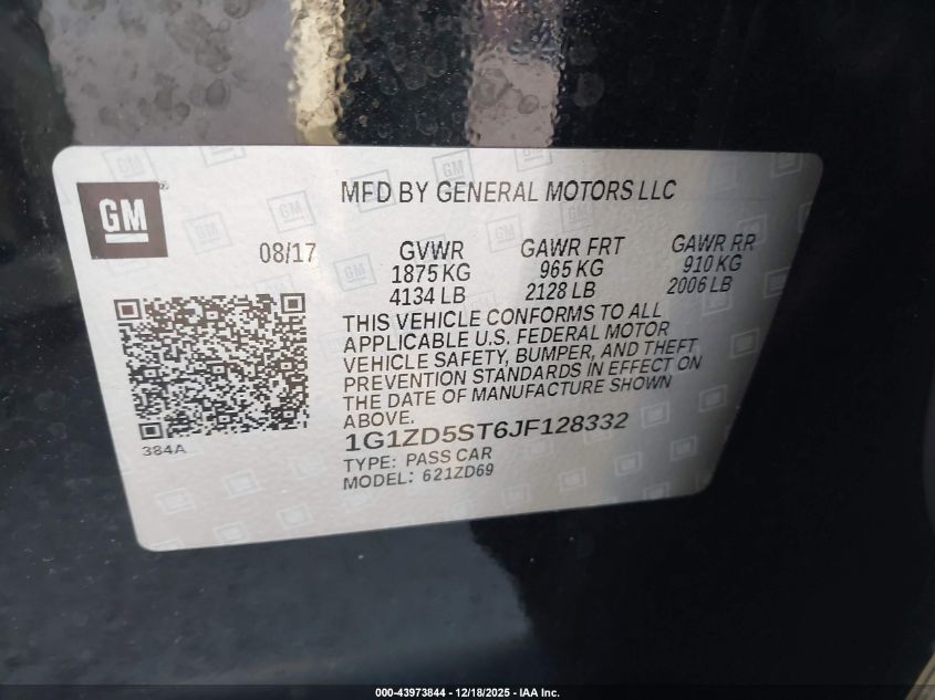 2018 Chevrolet Malibu Lt VIN: 1G1ZD5ST6JF128332 Lot: 43973844