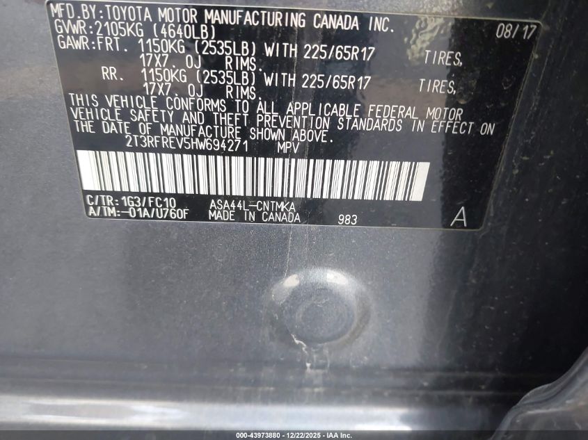 2017 Toyota Rav4 Xle VIN: 2T3RFREV5HW694271 Lot: 43973880