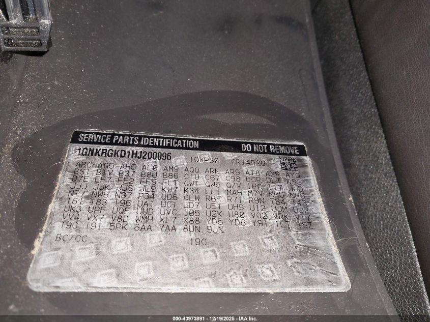 2017 Chevrolet Traverse 1Lt VIN: 1GNKRGKD1HJ200096 Lot: 43973891