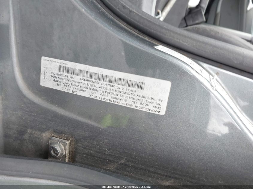 2012 Volkswagen Jetta 2.0L S VIN: 3VW2K7AJ6CM309909 Lot: 43973939