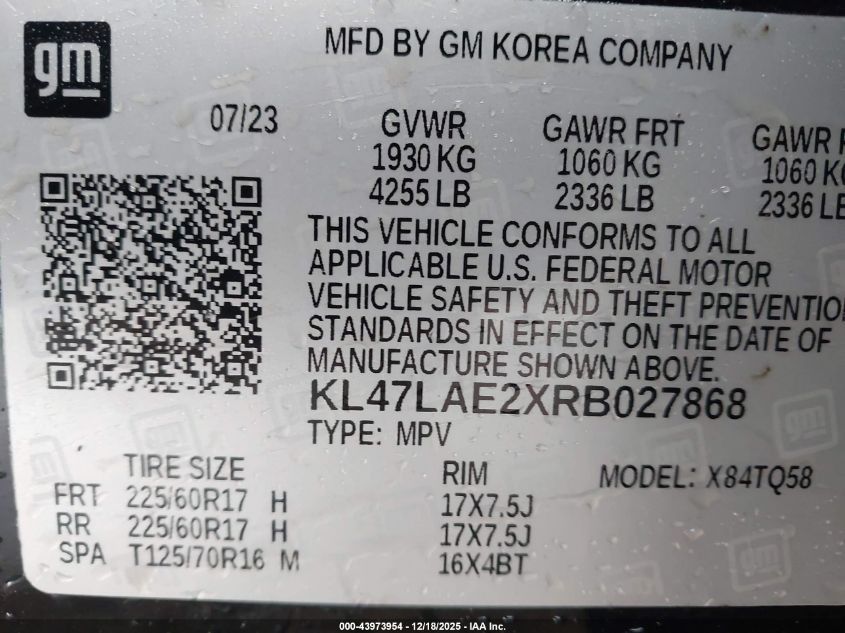 2024 Buick Envista Preferred Fwd VIN: KL47LAE2XRB027868 Lot: 43973954