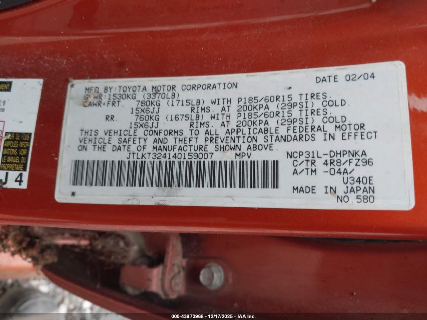 2004 Scion Xb VIN: JTLKT324140159007 Lot: 43973968