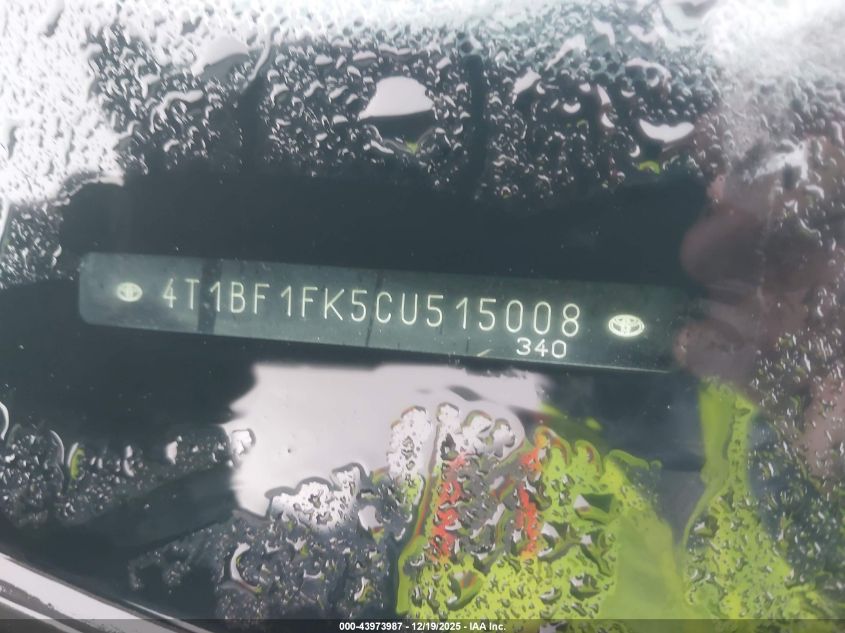 2012 Toyota Camry Xle VIN: 4T1BF1FK5CU515008 Lot: 43973987