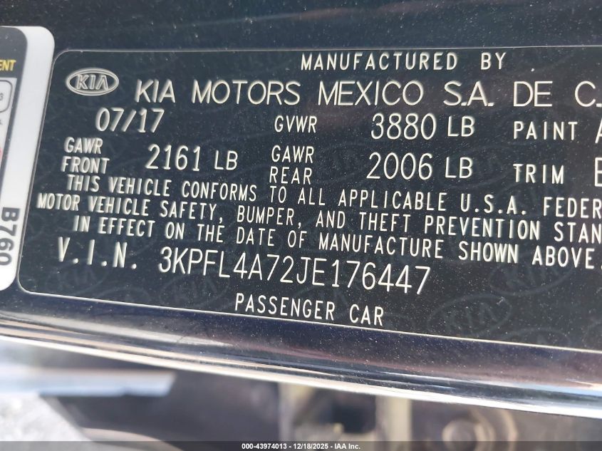2018 Kia Forte Lx VIN: 3KPFL4A72JE176447 Lot: 43974013