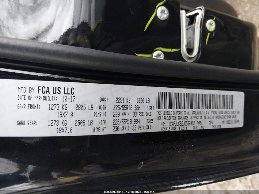 2018 Jeep Cherokee Latitude Fwd VIN: 1C4PJLCB2JD556492 Lot: 43974018