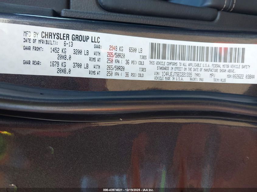 2014 Jeep Grand Cherokee Summit VIN: 1C4RJEJT5EC221335 Lot: 43974021