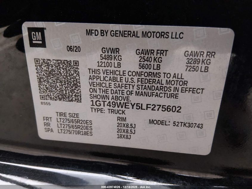 2020 GMC Sierra 3500Hd Denali VIN: 1GT49WEY5LF275602 Lot: 43974026