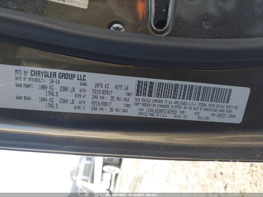 2015 Jeep Compass Latitude VIN: 1C4NJDEB8FD162559 Lot: 43974042