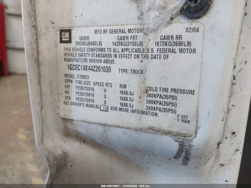 2004 Chevrolet Silverado 1500 Work Truck VIN: 1GCEC14X44Z261630 Lot: 43974051