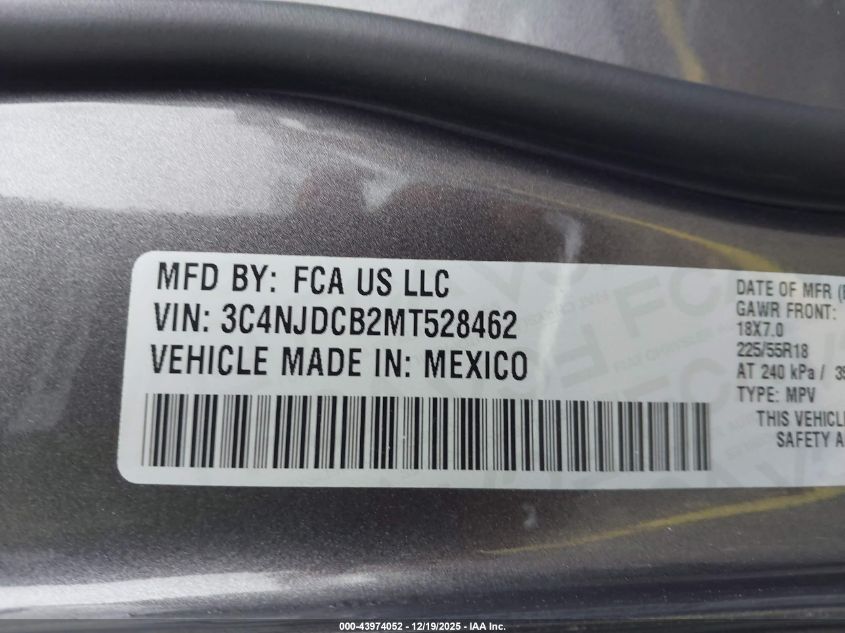 2021 Jeep Compass Limited 4X4 VIN: 3C4NJDCB2MT528462 Lot: 43974052